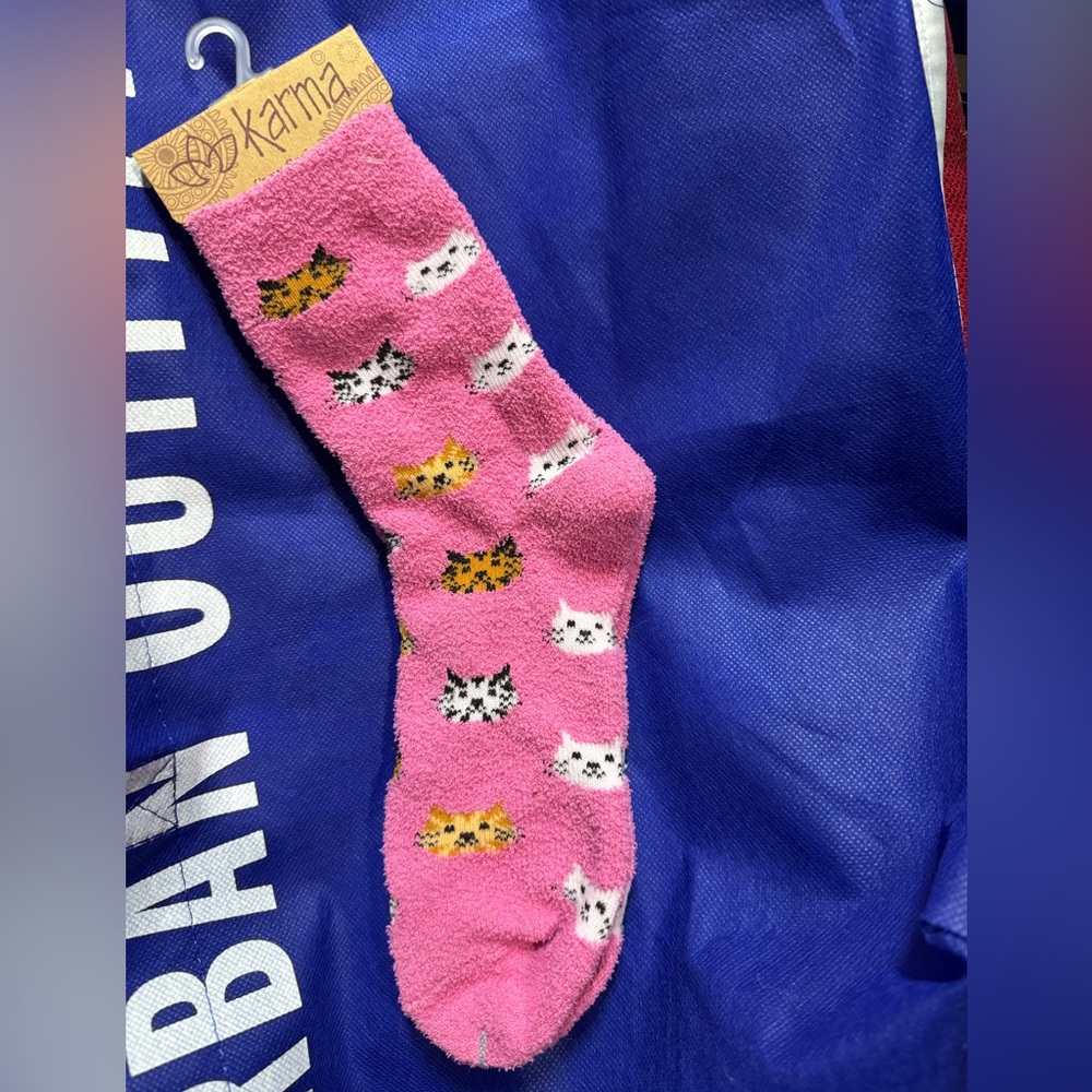 Karma Cat cuteness all over Print pink Sock - NWT